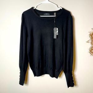 NWT TAHARI blouse black with gold buttons at the bottom of sleeves